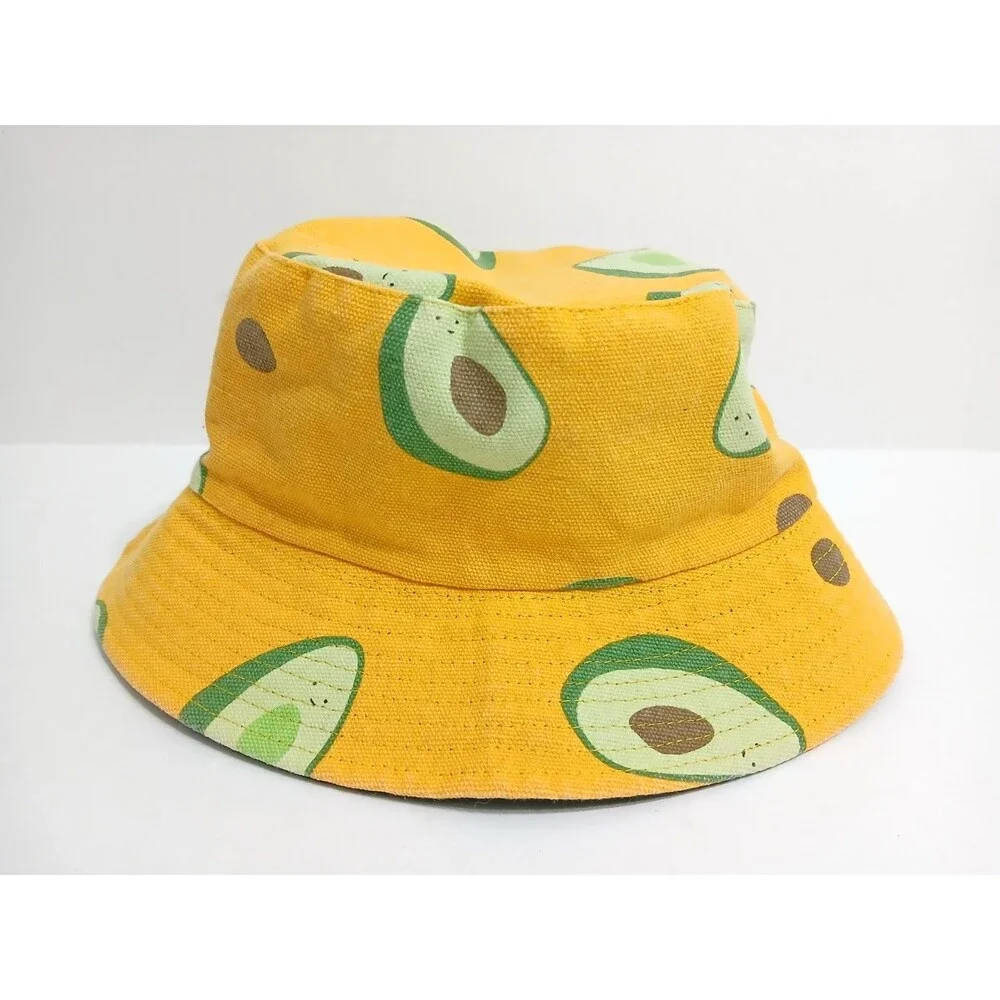 Avocado Bucket Yellow Summer Reversible Hat Boonie Sun Unisex Fruit Party Beach